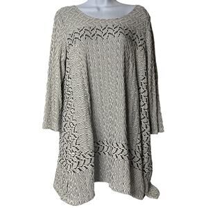 Habitat Textured Tunic Knit Top Minimalist White Black 3/4 Sleeve Size S